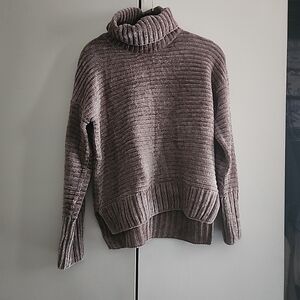 Pink Rose Ribbed Turtleneck Sweater - Brown